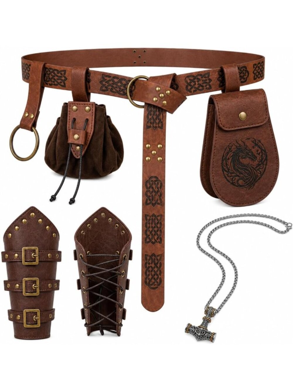 Vintage Pirate Belt Pouch Set with Bracers - Perfect for Cosplay & Costume